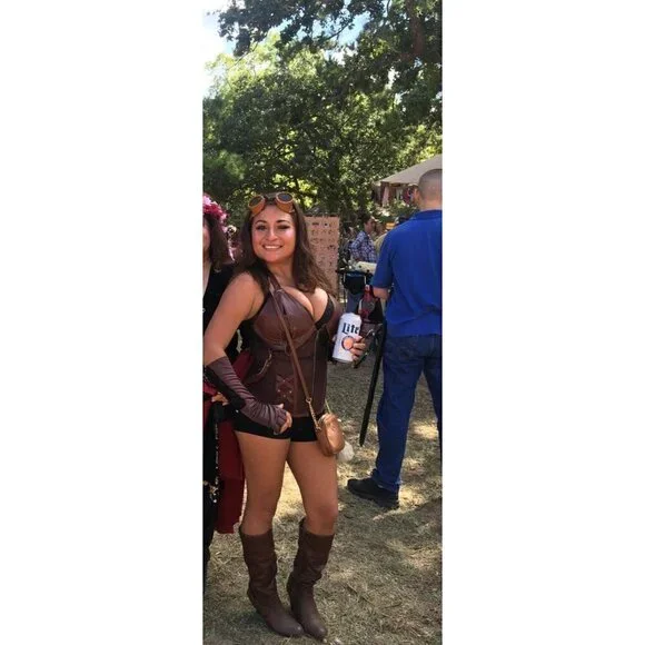 Steampunk Corset Top Steel Boned Underbust Renaissance Brown Leather Cosplay NWT - Picture 8 of 11